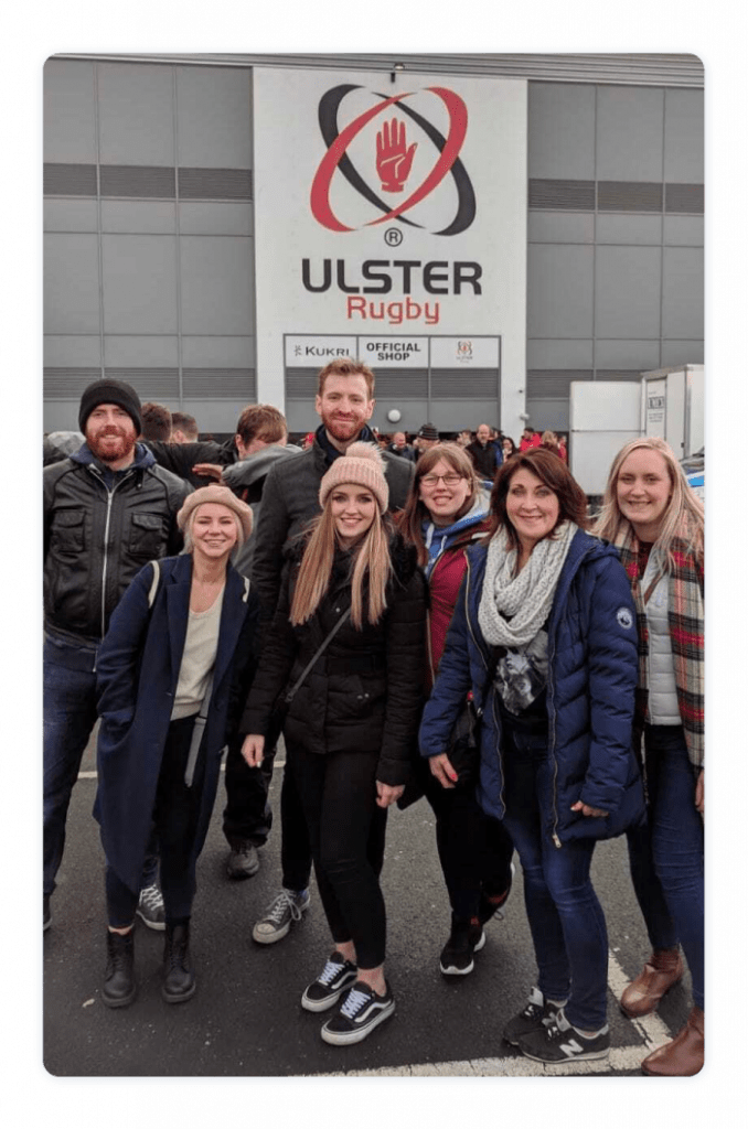 Astrid and the AuditComply team at an Ulster rugby game