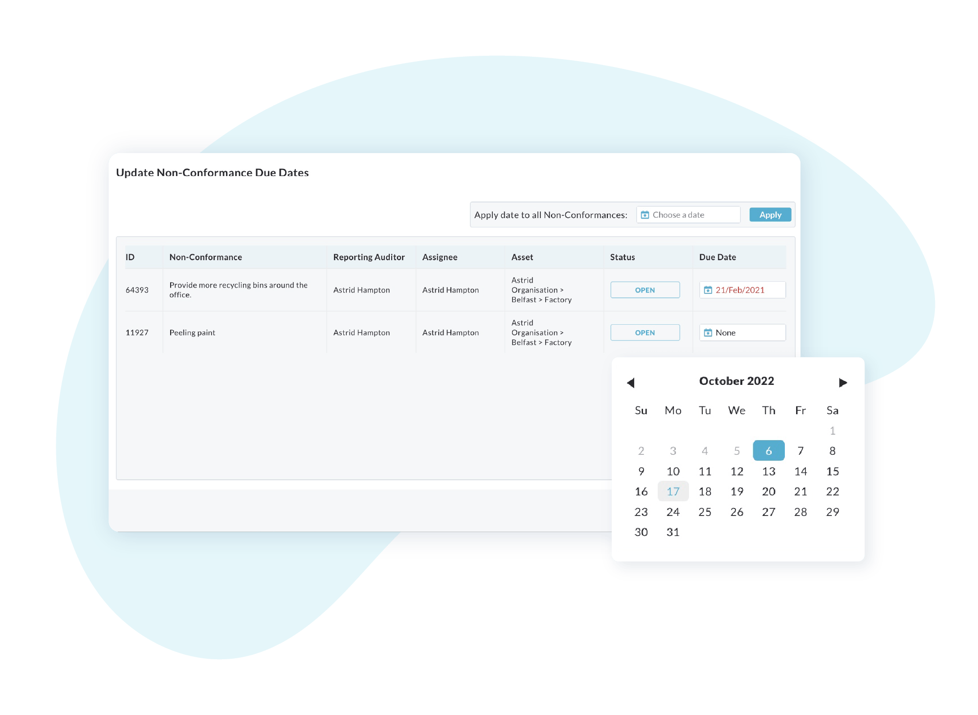 Bulk Updating Non-Conformance Due Dates on AuditComply GRC platform